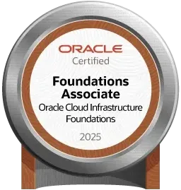 Badge digitale della certificazione Oracle Cloud Infrastructure (OCI) Foundations Associate 2025